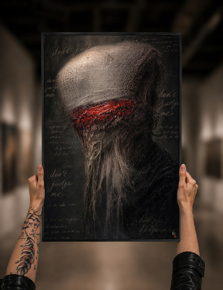 Don't Judge Me - aluminium 75X50 cm - artbox noir - textures mixtes - 900€.