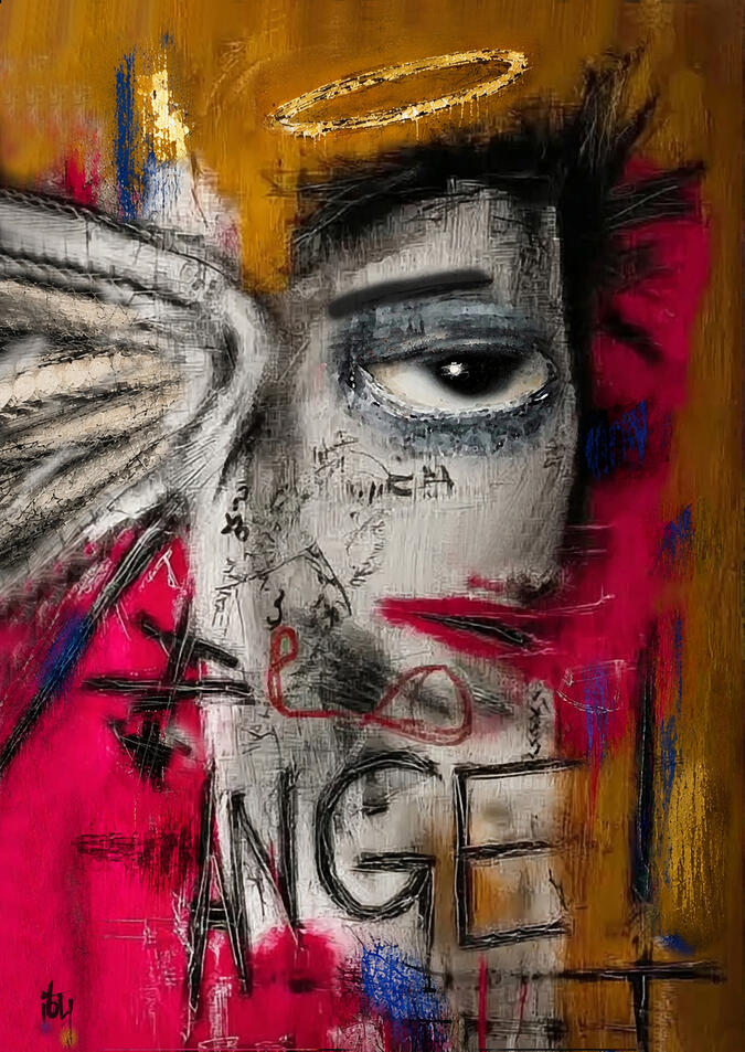 " Angel " - Artbox noir - 75X50 cm - sur commande.