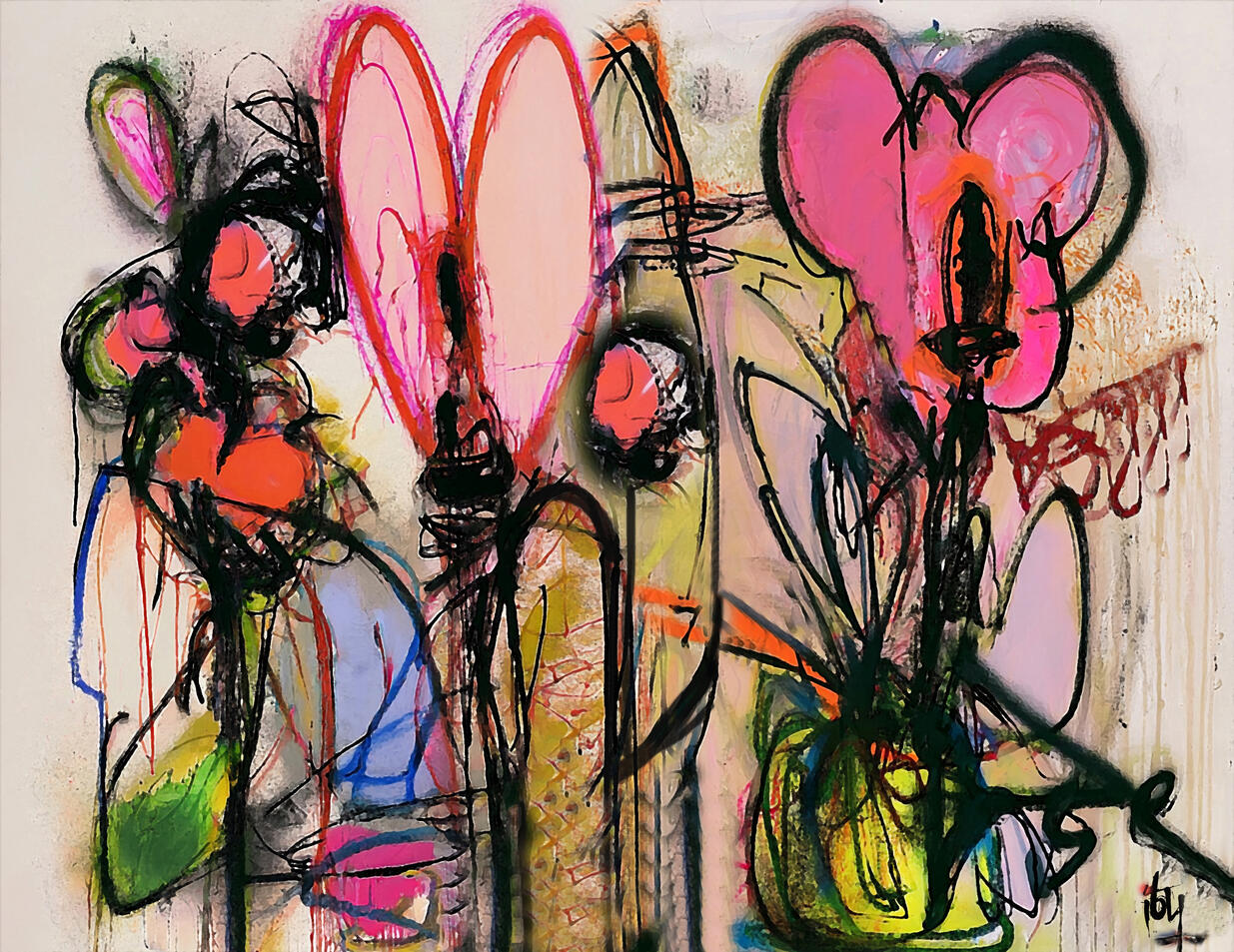 Et si vous lui disiez avec quelques fleurs - textures mixtes - sur commande.
