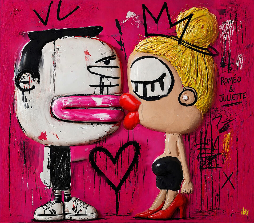 Roméo & Juliette - Textures mixtes - artbox noir - édition limitée à trois exemplaires - 65X60cm - Disponible - 900€