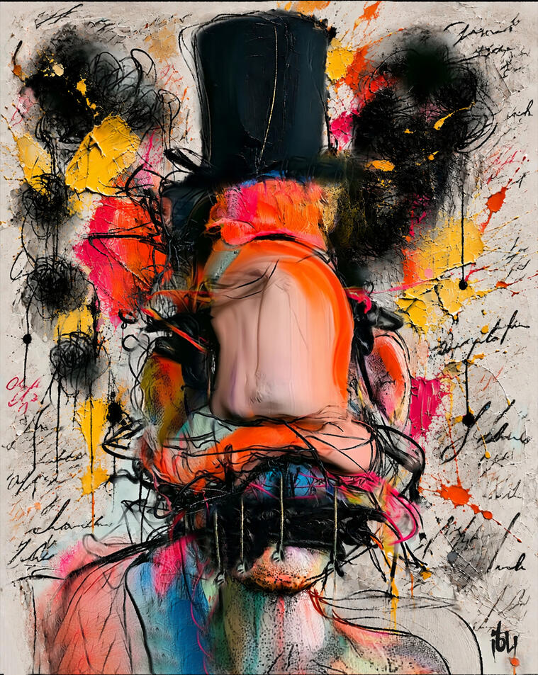 The killer awoke before dawn, He put his boots on, He took a face from the ancien gallery and he walked on down the hall ( The Doors ) - Textures mixtes - 72X92 cm.